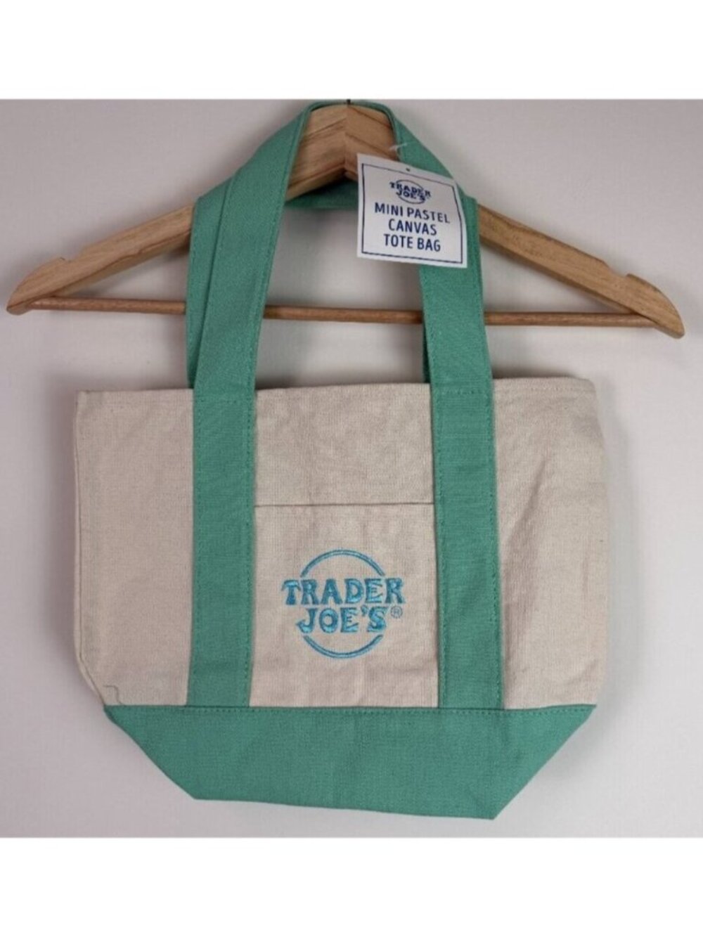 Trader Joe’s Mini Pastel Canvas Tote Bag Limited Edition Green